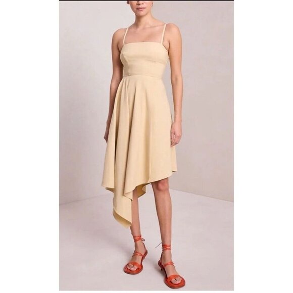 $551 A.L.C. Women's Beige Verona Asymmetric-Hem Midi Fit & Flare Dress Size 12 - Picture 7 of 15